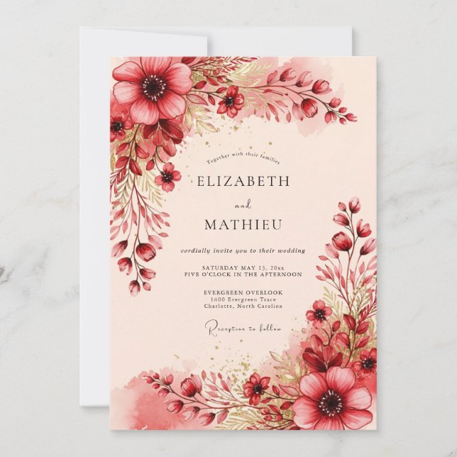 Convite Burgundy Radiant Romantic Wedding (Frente)