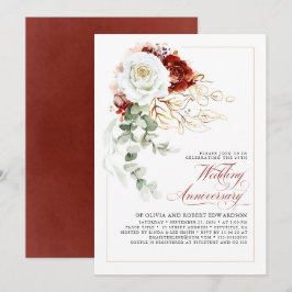 Convite Burgundy Red and White Floral Wedding Anniversary
