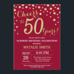 Convite Burgundy Red Dourado Surpresa 50º aniversário Diam<br><div class="desc">Surpreenda o 50º Convite de Aniversário com o Vermelho Borgonha e o Fundo do Diamante Glitter Dourado. Dourado Confetti. Aniversário Adulto. Homens ou Mulheres Aniversário. Para mais personalização,  clique no botão "Personalizar" e use a ferramenta design para modificar este modelo.</div>