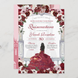 Convite Burgundy Red Elegante Charro Princess Quinceanera