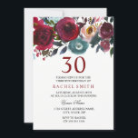 Convite Burgundy Red Floral Elegante aniversário de 30 ano<br><div class="desc">Burgundy Red Floral Elegant aniversário de 30 anos Convide - Pode mudar o texto e a cor como quiser. Flores Verdes Pintadas por Aquarelas e Design Floral de Borgonha de Texto Ver nossa Loja de Nicho e Nest para a coleção correspondente</div>