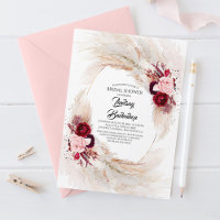 Burgundy Red Floral Pampas Grass Bridal Shower