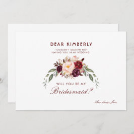 Convite Burgundy Red Floral Você Será Minha Porta-Voz