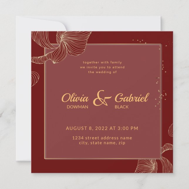 Convite Burgundy Red Marsala datipografia Casamento (Frente)