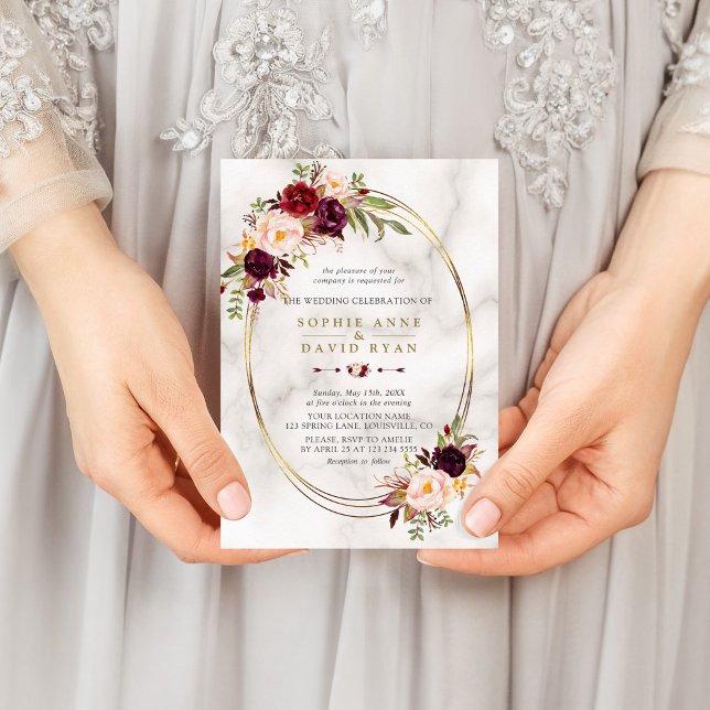 Convite Burgundy Red Marsala Floral Dourado Casamento Marb (Criador carregado)