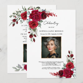 Convite Burgundy Red Roses Funeral Invitation