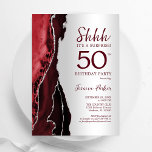 Convite Burgundy Red Silver Agate Surpresa 50º Aniversário<br><div class="desc">Vermelho escuro e prateado,  surpresa do 50º convite de aniversário. Elegante design moderno com aquarela agate marble geode background,  faux glitter prata e tipografia. Trendy convida o cartão perfeito para uma comemoração de dia das mulheres na moda. Impressos convites Zazzle ou modelo de impressão digital instantânea para download.</div>