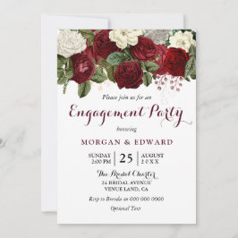 Convite Burgundy Red White Floral Festa de noivado Invite