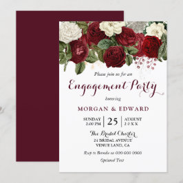 Convite Burgundy Red White Floral Festa de noivado Invite