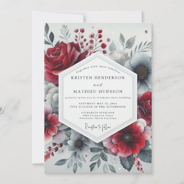 Convite Burgundy Romantic Bloom Wedding (Frente)