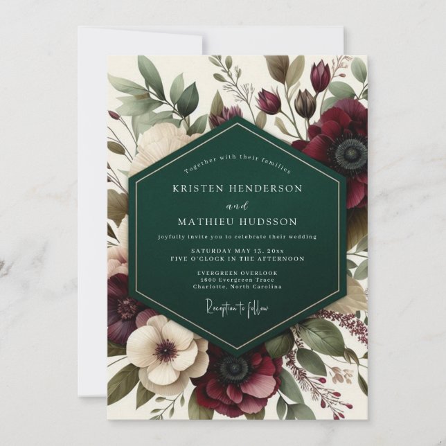 Convite Burgundy Romantic Floral Romance Wedding (Frente)