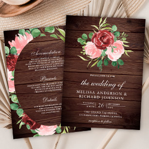 Convite Burgundy Rosa Corada Floral Tudo em Um Casamento d