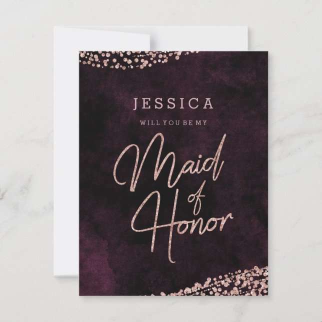 Convite Burgundy Rosa Dourado Você Será Minha Madrinha de  (Frente)