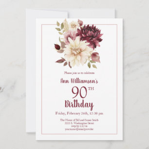 Convite Burgundy Rosa Floral 90º Aniversário