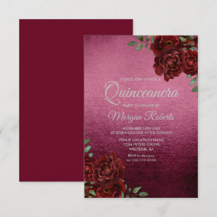 Convite Burgundy Rosa Foil Olhe Quinceanera Convide