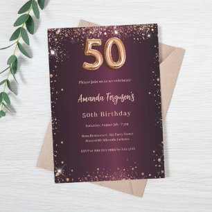 Convite Burgundy rosa gold de 50 anos