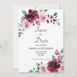 Convite Burgundy & Rosa Poenta Floral Casamento Save The D