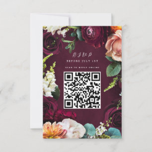 Convite Burgundy Rosa Ranunculus Weding Código QR RSVP