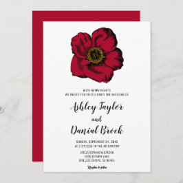 Convite Burgundy rosa vermelha simples script floral Casam