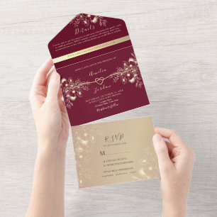 Convite Burgundy Rose Gold Tudo-em-Um
