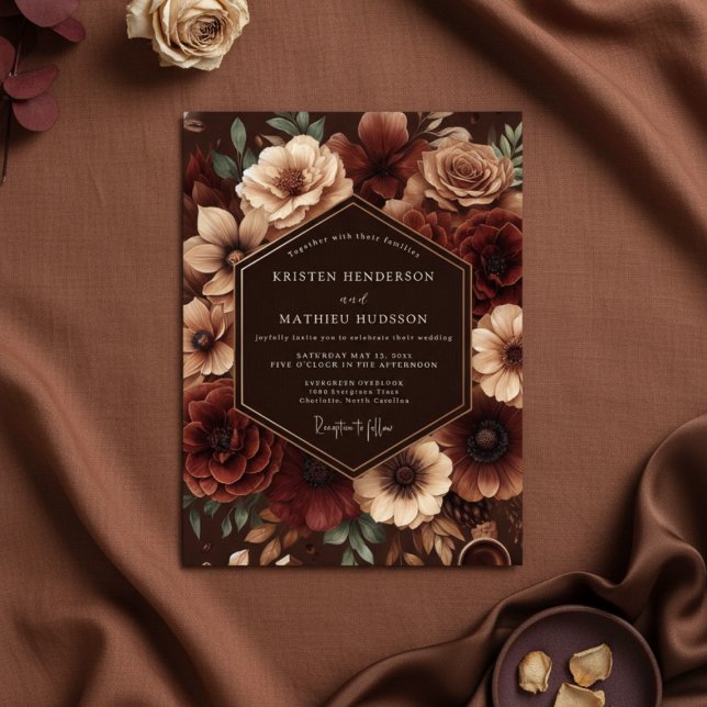 Convite Burgundy Rose Moody Romance Wedding (Criador carregado)