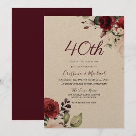 Convite Burgundy Ruby Red Floral 40º Aniversário de Casame