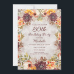Convite Burgundy Rust Orange Floral Women's 50th Birthday<br><div class="desc">Ferrugem,  laranja e floral e folhagem de cor creme feminina,  50º convite de aniversário. Design seus convites para qualquer idade.</div>