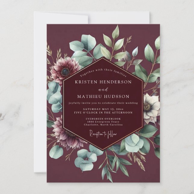 Convite Burgundy Sage Anemone Wedding (Frente)