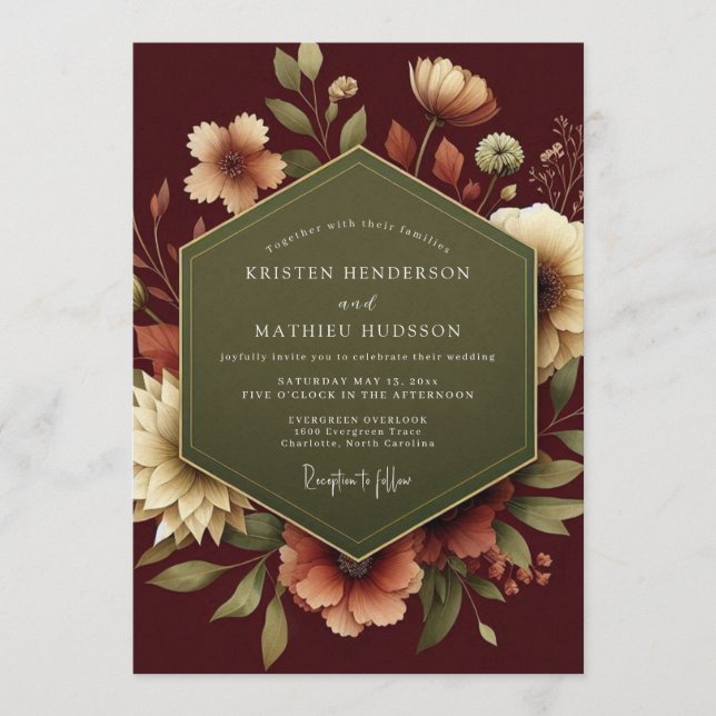Convite Burgundy Sage Botanical Wedding (Frente)