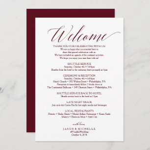 Convite Burgundy Script Weding Itinerário Carta de Boas-vi