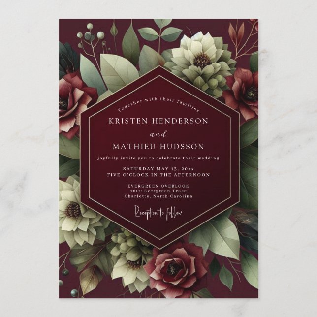Convite Burgundy Shadow Bloom Wedding (Frente)