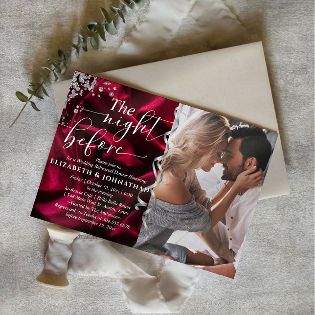 Convite Burgundy Silk Na Noite Anterior Ao Janta De Ensaio (Criador carregado)