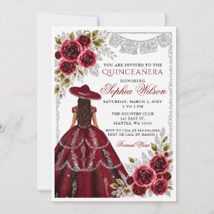 Convite Burgundy Silver Mis Quince Anos Quinceañera
