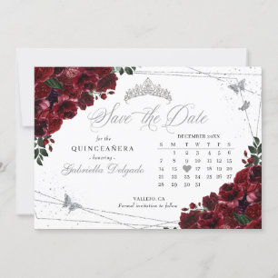 Convite Burgundy & Silver Quinceañera Salvem Data