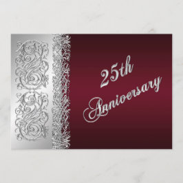 Convite Burgundy, Silver Scrolls para Bodas de Pra