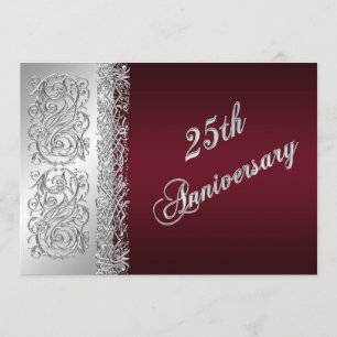 Convite Burgundy, Silver Scrolls para Bodas de Pra