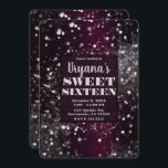 Convite Burgundy & Silver Sparkes Lights Sweet 16 Party<br><div class="desc">personalizar para o seu evento</div>