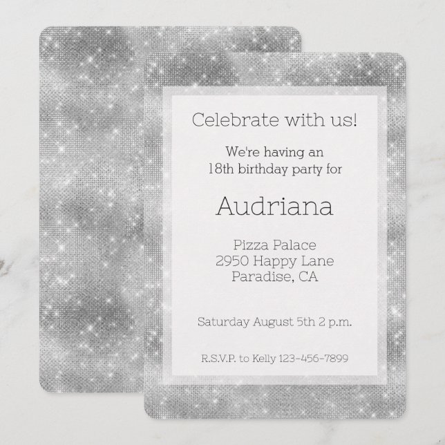 Convite Burgundy Silver Sparkle Glitz Aniversário (Frente/Verso)