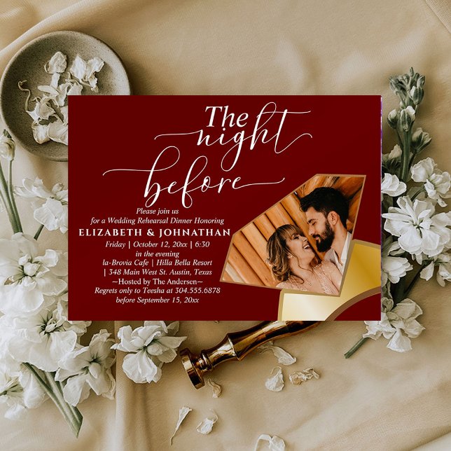 Convite Burgundy Simples Na Noite Antes Do Janto De Ensaio (Criador carregado)