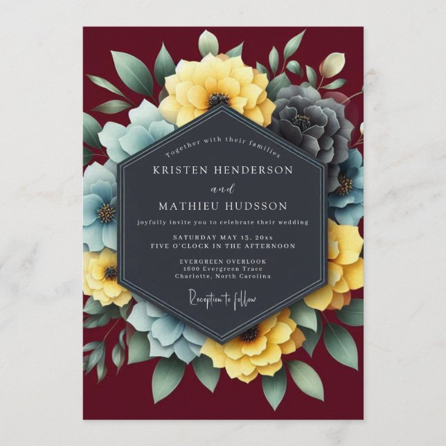 Convite Burgundy & Slate Dramatic Bloom Wedding (Frente)