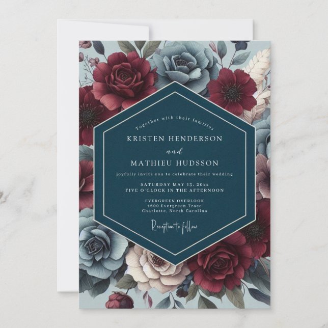 Convite Burgundy Slate Gloaming Wedding (Frente)