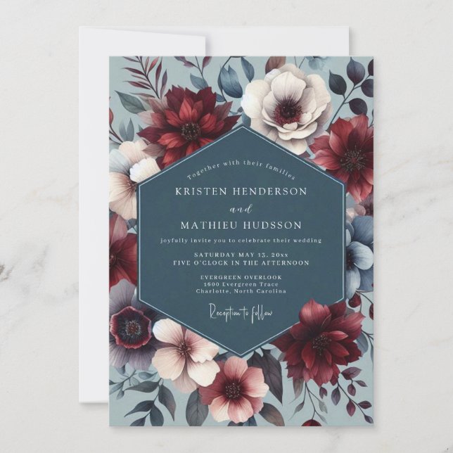 Convite Burgundy Slate Nocturne Wedding (Frente)