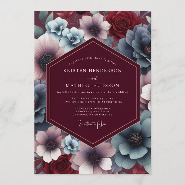 Convite Burgundy Slate Twilight Bloom Wedding (Frente)
