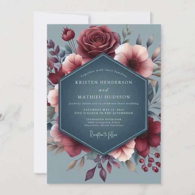 Convite Burgundy Slate Vesper Wedding (Frente)