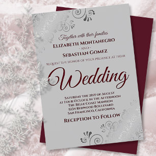 Convite Burgundy sobre Cinzas com Casamento de Prata Lacy