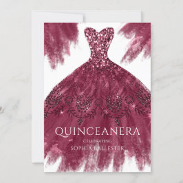 Convite Burgundy Sparkle Dress Elegante Gown Quinceanera