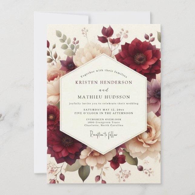 Convite Burgundy Still Life Flora Wedding (Frente)