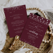 Burgundy String Lights Stars Front & Back Wedds