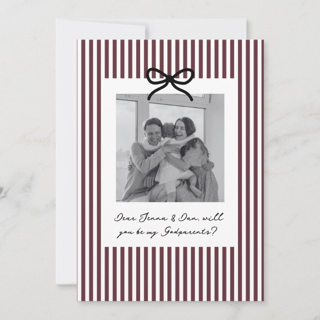Convite Burgundy Stripes Godparents Proposal (Frente)