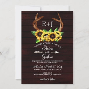Convite Burgundy Sunflower Antlers Country Weding
